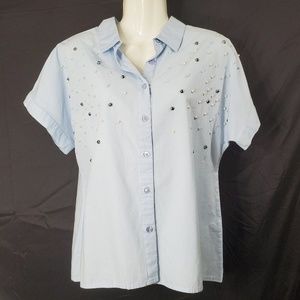 4/$30 Dizzy Lissy Embellished Chambray Top NWOT